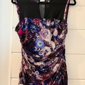 Cache Floral Mesh Yoke Camisole in Purple Multi